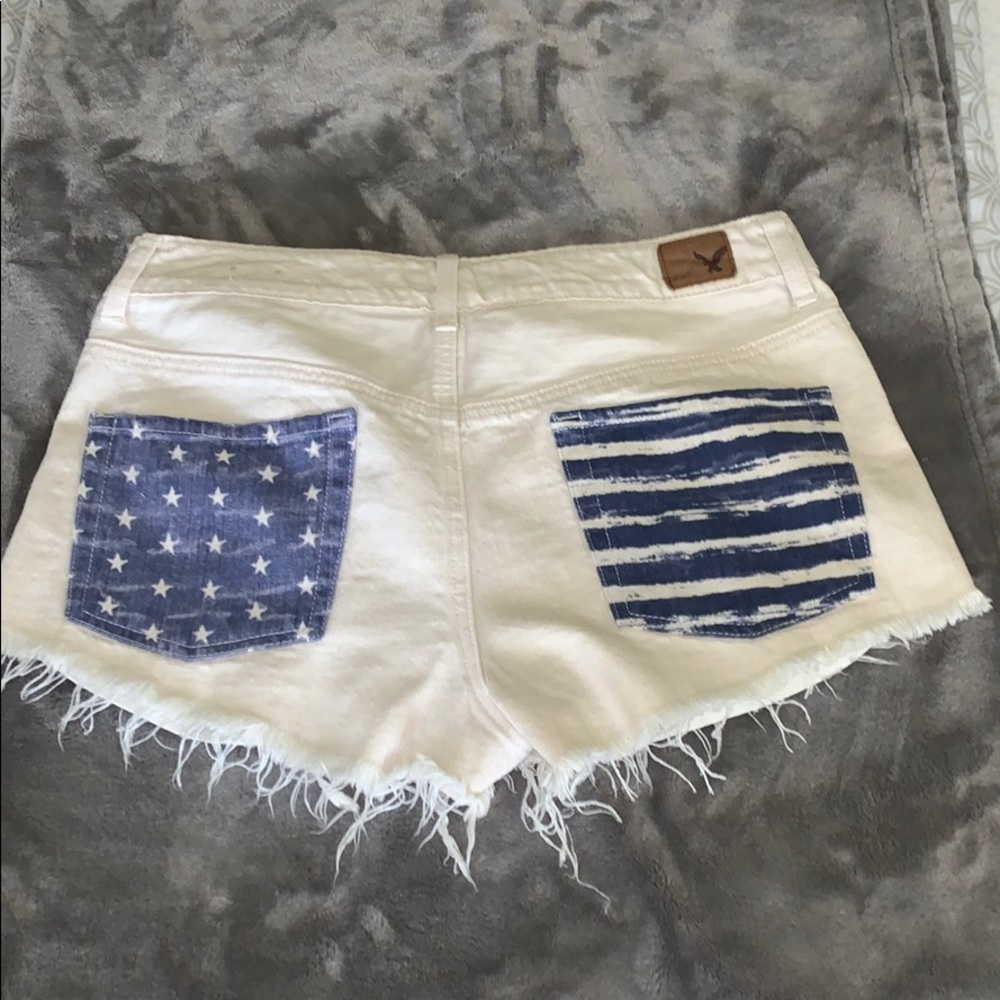 AE Stars and Stripes White Denim Shorts